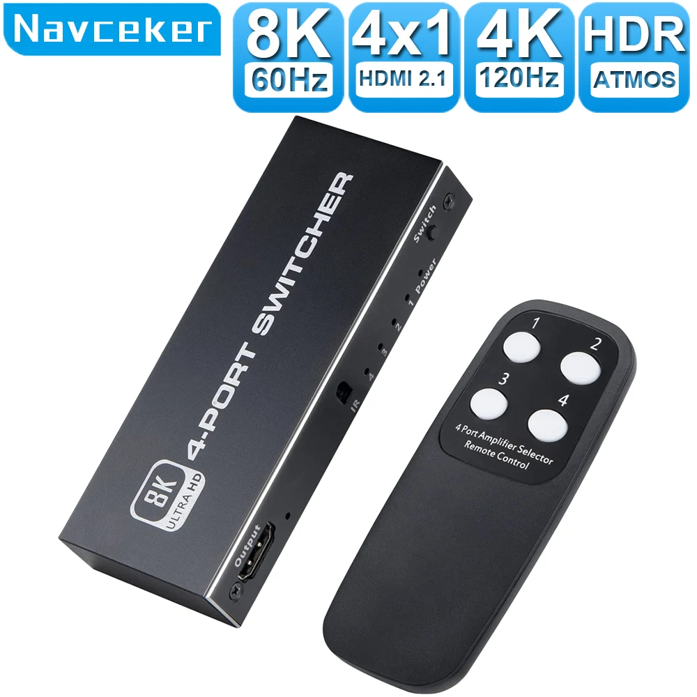 HDMI Switch 2 In 1 Out - 4K@120Hz Switcher With HDR, Supports PS5, Xbox Series X, PC, Projector