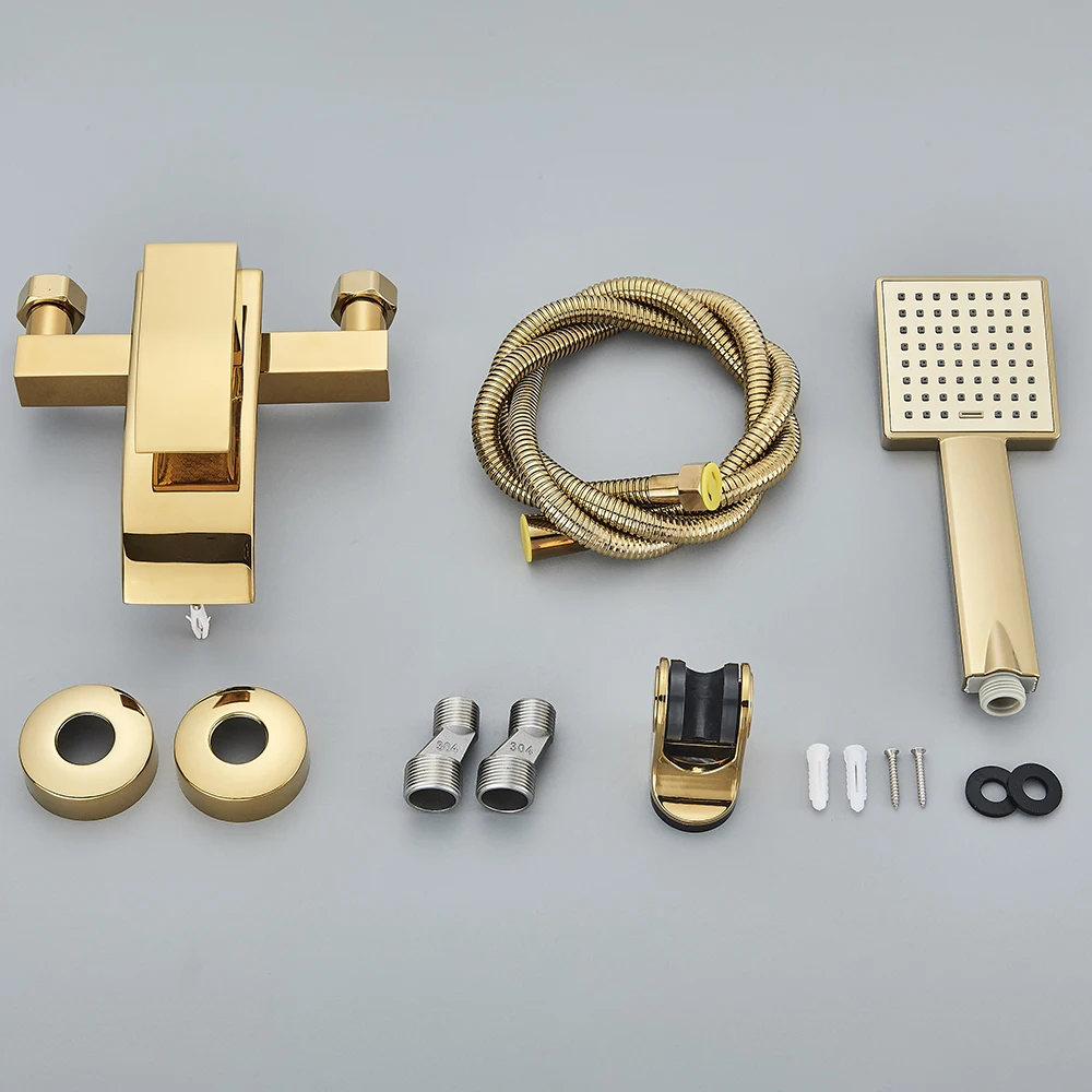 Polish Golden Bathroom Shower Faucet Bathtub Faucet with Hand shower Waterfall Spout Wall Mount Cold Hot Water Mixer Bathing 5