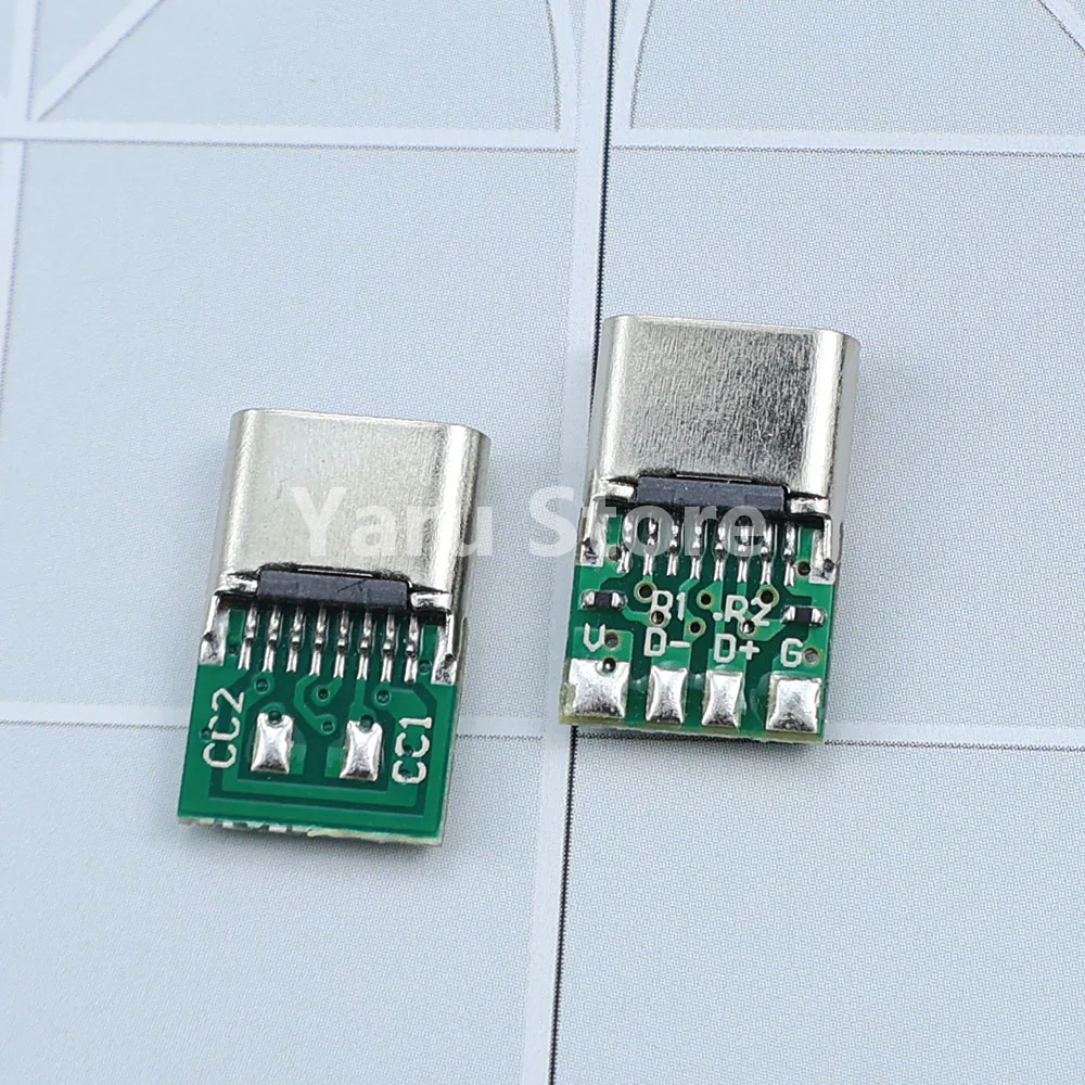 USB 3.1 타입-C 잭 커넥터 16핀 암 소켓 리셉터클 USB-C 어댑터 - 납땜 케이블 6개 납땜 조인트 (cc1 cc2 5.1K)