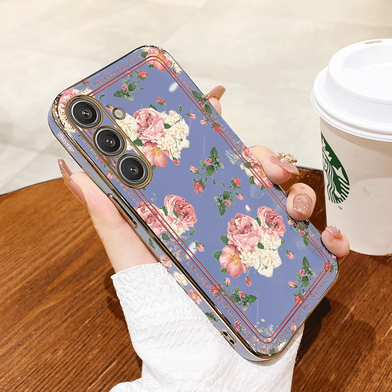 Pink Rose Luxury Plating Phone Case Cover