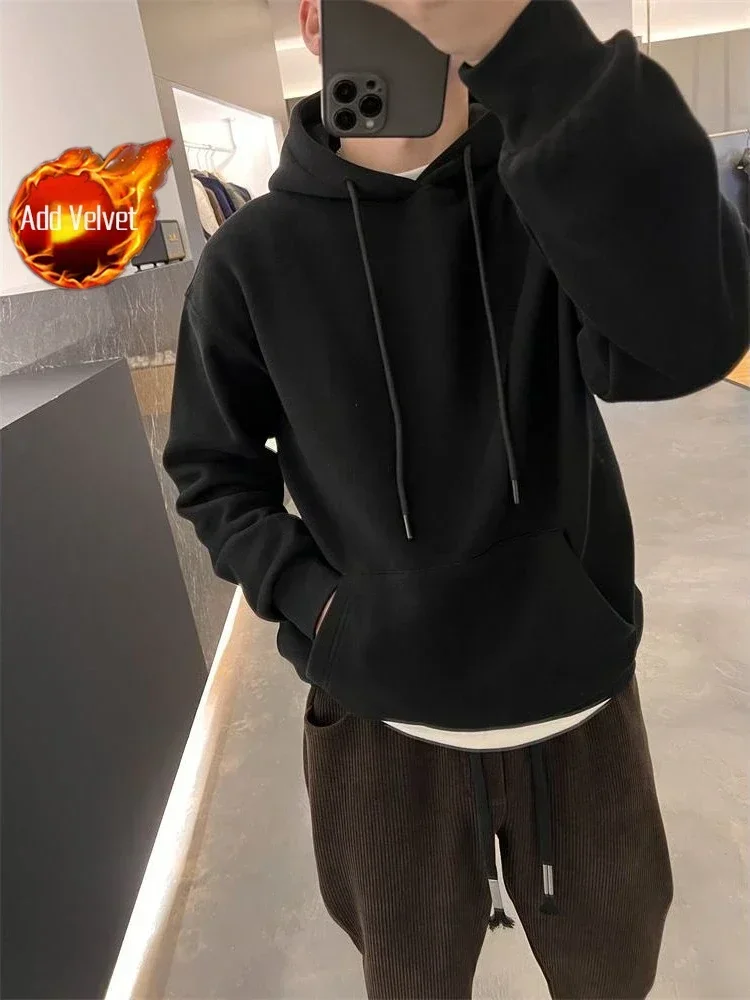 thumbnail image 1 of Sudadera con capucha para hombre, ropa de calle lisa, nueva sudadera, camisetas cálidas de invierno, sudadera con capucha holgada para hombre, oferta de bienvenida, sudadera sencilla de una pieza Emo, 1 of 5