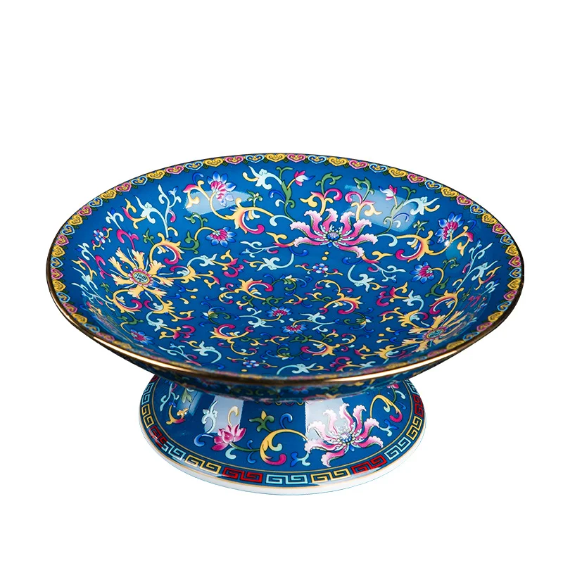 

Ceramic Fruit Bowl Household Fruit Dim Sum Plate Chinese Retro Coffee Table Plate Jingdezhen Ceramics