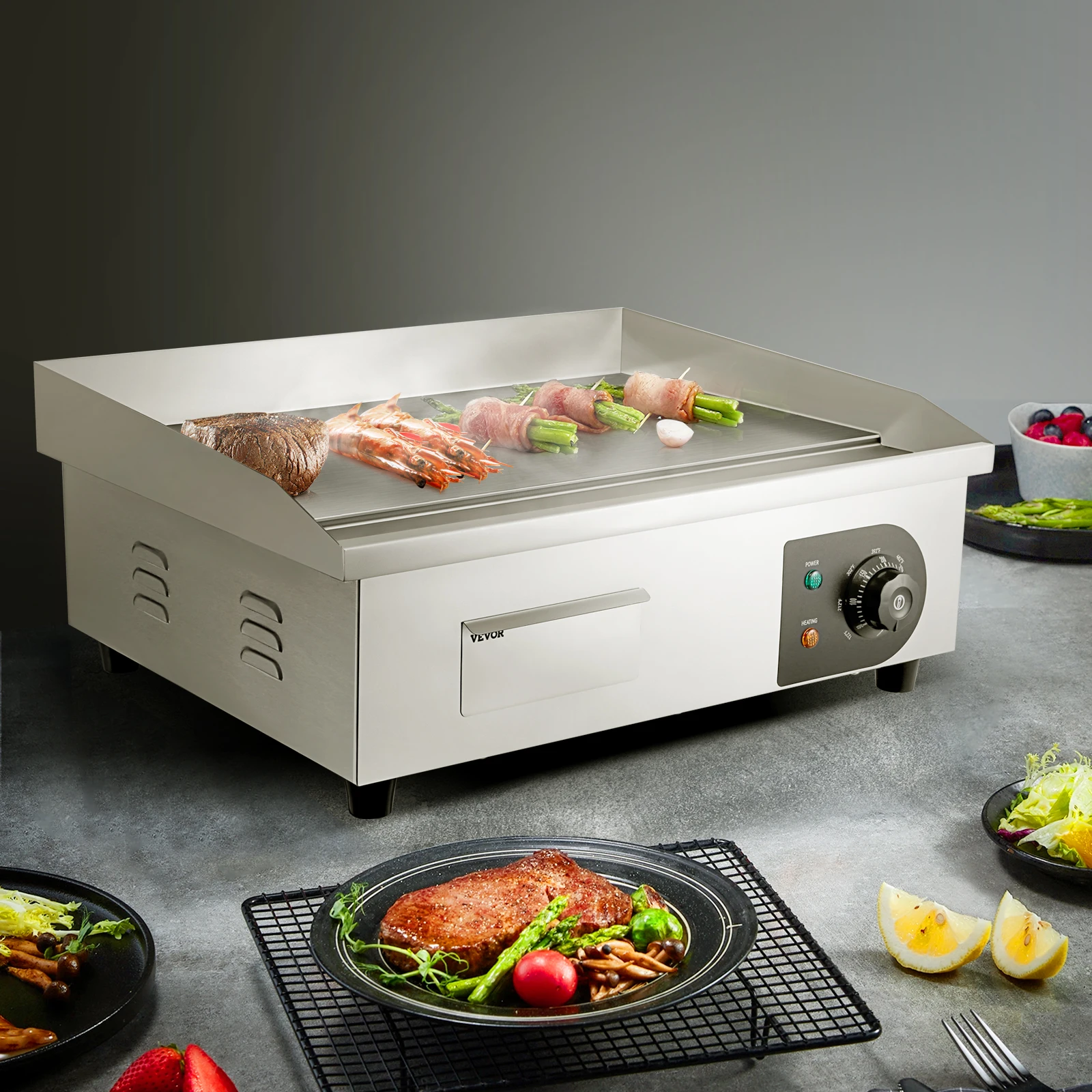 VEVOR 22In Commercial Electric Grill Flat Pan Stainless Steel Desktop Griddle Hotplate Teppanyaki Grill With Temperature Control 5