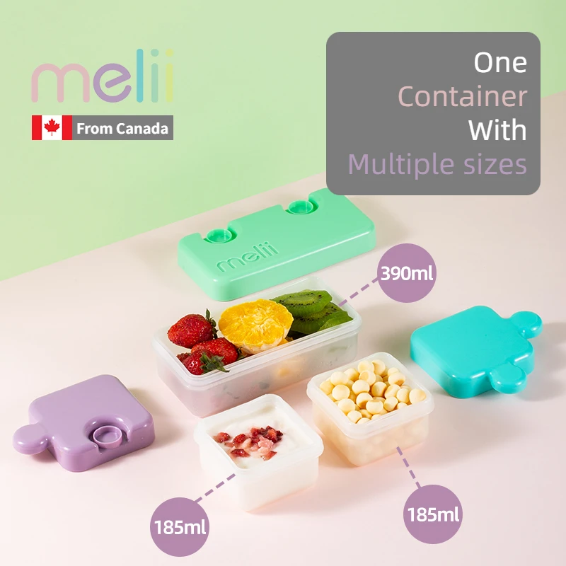 Melii Bento Box In Silicone 100% Con Divisori - 2 Scomparti Da 300 Ml + Contenitore 700 Ml - Rosa E Viola - Adatto A Microonde E Lavastoviglie - 2