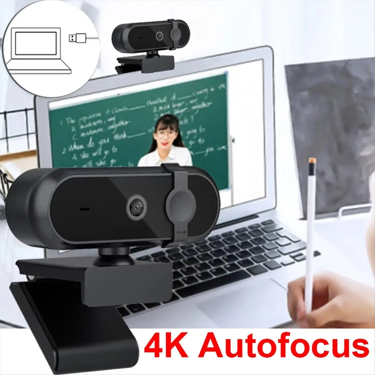 A10R 2K 자동 초점 웹캠 30fps 풀 HD 마이크, 게임, 라이브 비디오 통화, 회의, 드라이버 불필요, USB 플러그, 노트북 PC 작업용