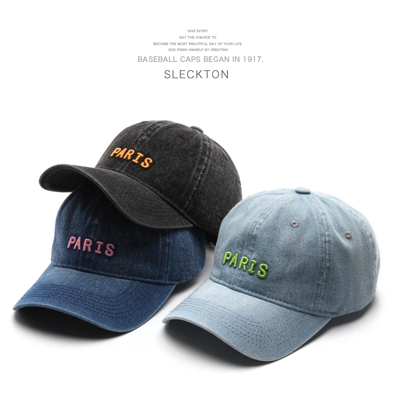 

SLECKTON Denim Baseball Cap for Men and Women Letter Embroidery Sun Hat Washed Cotton Snapback Caps Summer Cowboy Hats Unisex