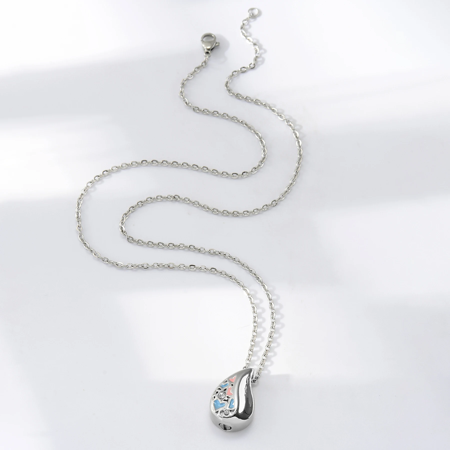 AIWENXI Goccia d'acqua Urna Collane per uomini e donne Cave Mini Urna cremazione gioielli per cenere in acciaio inox animale domestico/cenere commemorativa urna gioielli, Acciaio inossidabile