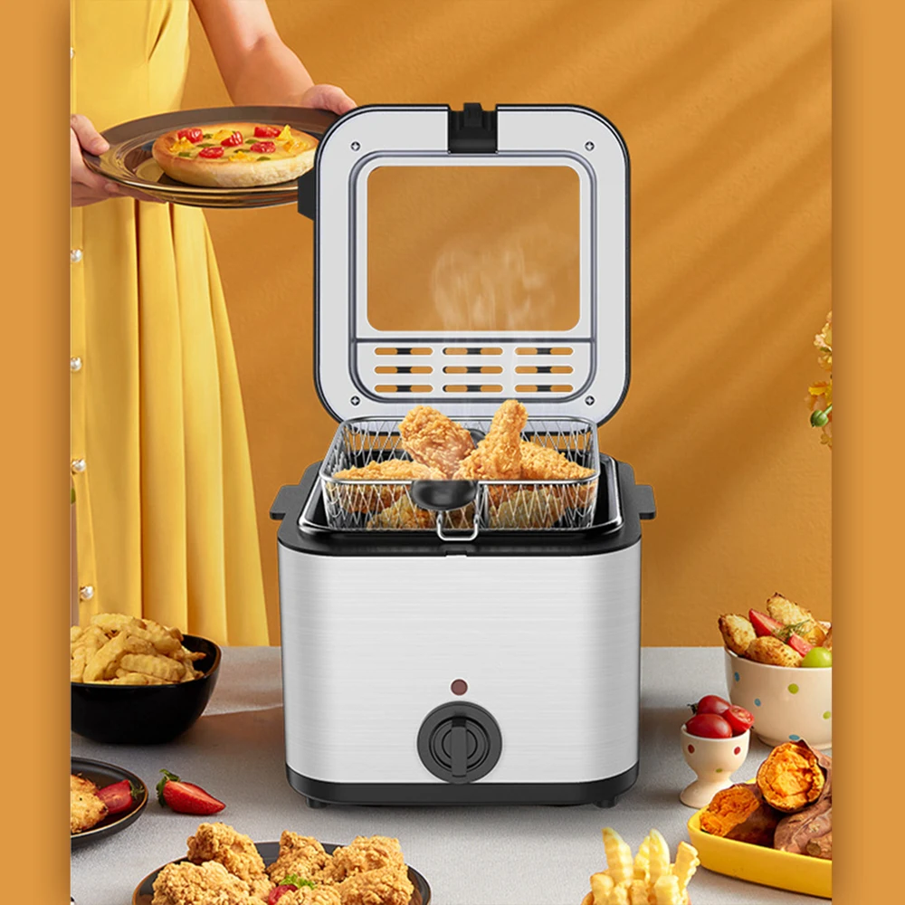 2.5L Electric Fryer Household Mini Electric Fryer 1000W Multiple Function Stainless Steel Fryer Kebab French Fries Machine