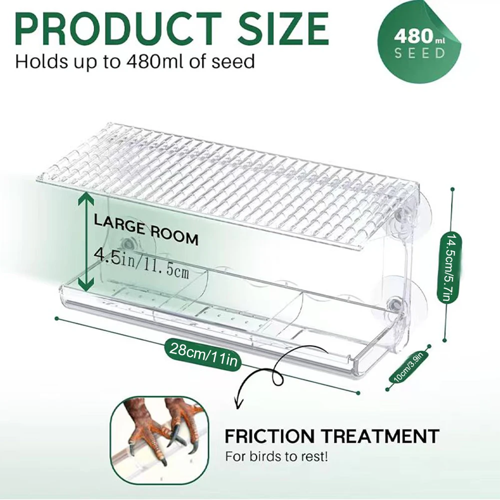 Window Mounted Feeder with Strong Suction Cups Transparent Bird Feeder Acrylic Bird Food Feeding House for Outside Garden Yard
