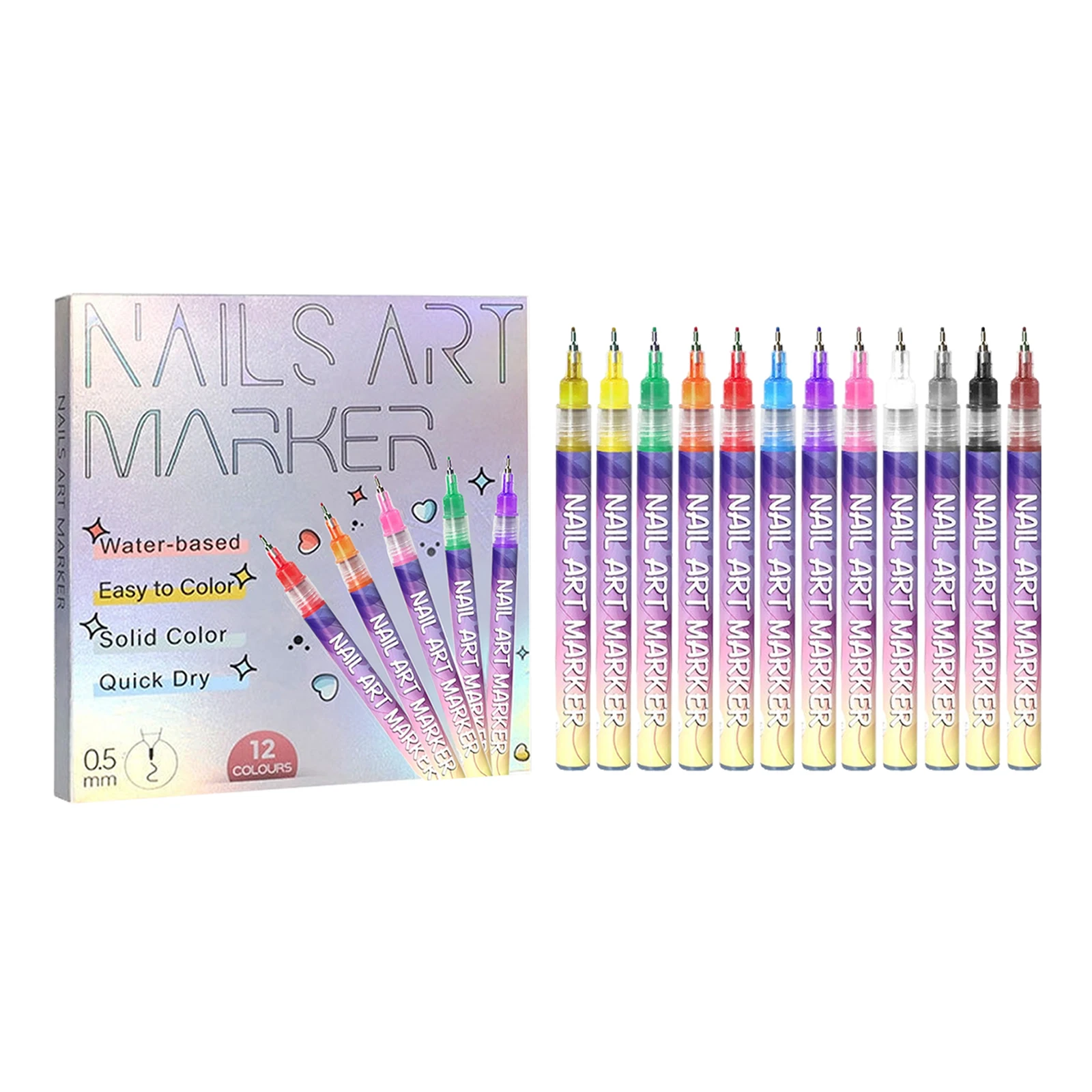 12 Colors 0.5mm DIY Quick Dry Graffiti Dotting Point Liner Pens Nail Art Markers Polish Pen for Painting Nails Art D
