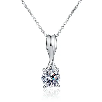 Moissanite Pendant on Luxury High Grade 1 Carat Rotating Bow Necklace Sterling Silver Wedding Engagement Jewelry