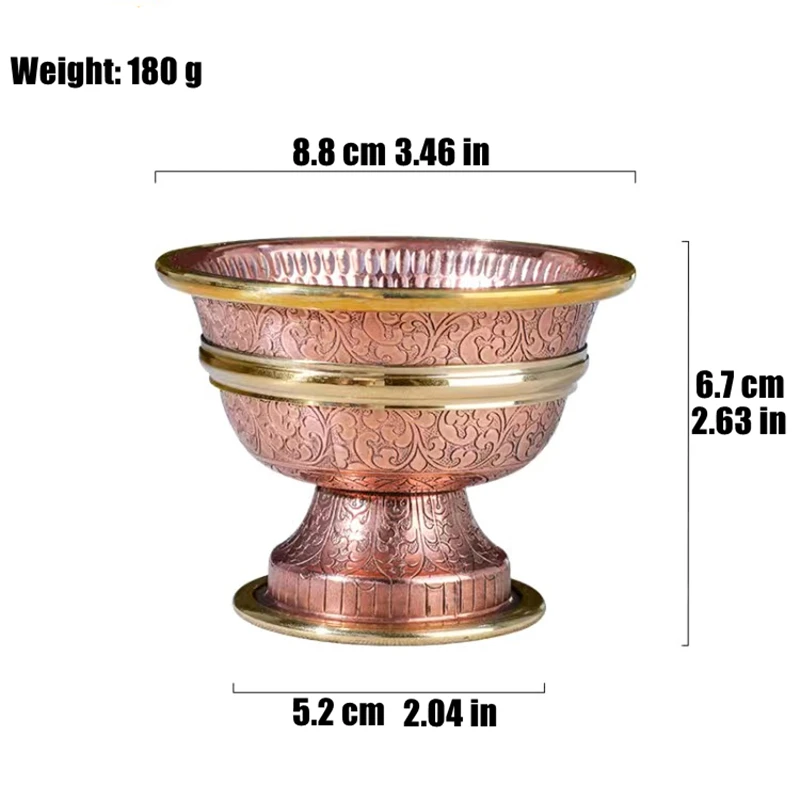 7pcs Ancient Red Copper Tantric Bowl Engraving Goblet Tibetan Bowl 8.8cm Holy Water Cup Buddhist Home's Gift Desktop Decorative 2