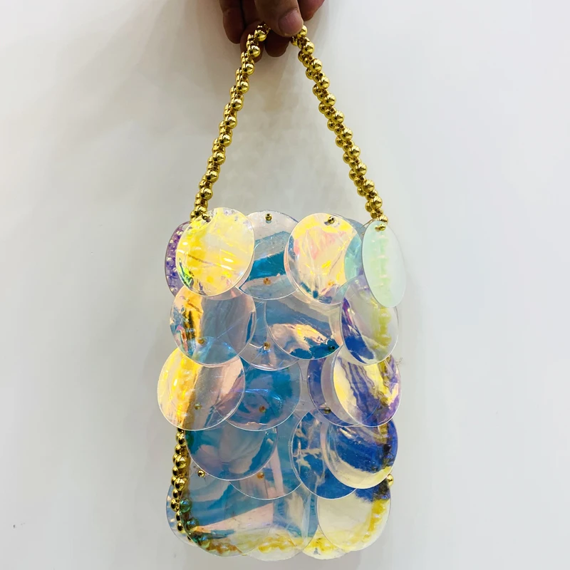thumbnail image 1 of Bolsos de noche para mujer, bolsos de mano y carteras de diseñador de lujo, novedad de 2023, bolso de mano de muñeca con ribete de cuentas y incrustaciones de lentejuelas de PVC, 1 of 5