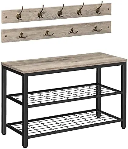 

Shoe Bench Set, Entryway Shoe Bench with Coat Hooks, Hall Tree Coat , Mud Room Bench, Hat Bag Hanging Organizer, Industrial, fo