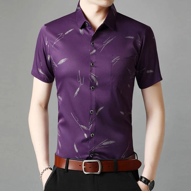 Fashion Men's Summer Short Sleeve Printed Polo-Neck Shirt New Male Clothes Casual Vintage Single-breasted Pockets Shirt Tops