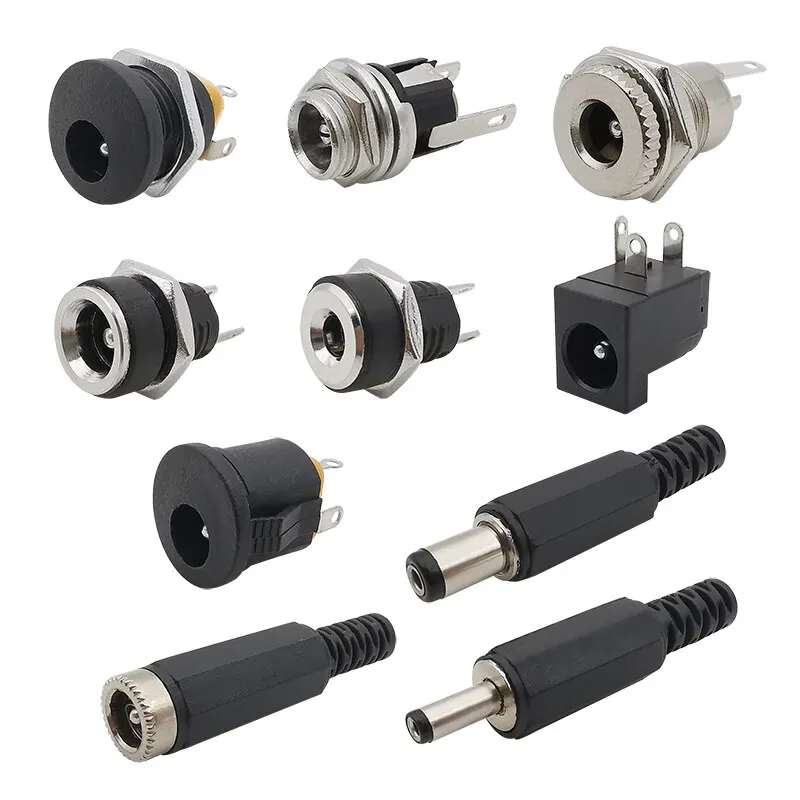 DC Connectors 5.5x2.1mm 3.5x1.3mm DC Power Plug Male Female Jack Socket Nut Panel Mount Power Adapter 10Pcs