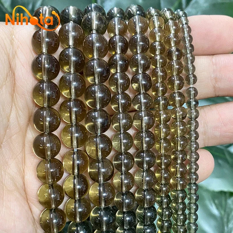Natürliche glatte braune Kristallquarz runde lose Steinperlen DIY Armband Halskette 15'' Strang 4/6/8/10/12mm für die Schmuckherstellung