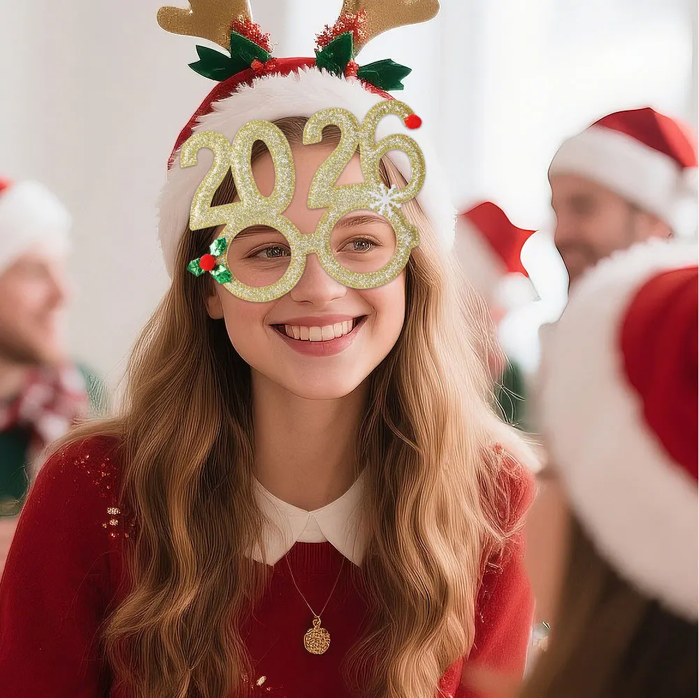 2026 New Year Headband Kids Adult Glitter Hair Accessories Funny Glasses Photo Props Christmas Decoration 2026 New Year Gifts