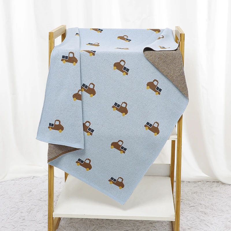 Baby Blanket Knit Infant Stroller Swaddling Super Soft Newborn Girls Bed Boy Crib Quilt Cute Cartoon Truck Plaid 90*70CM Covers