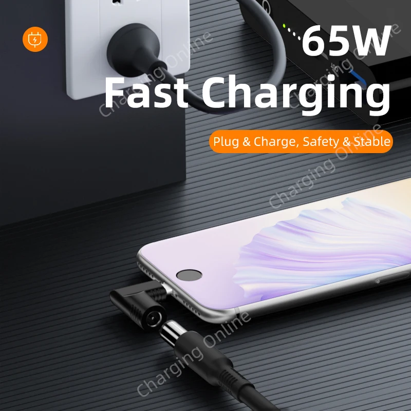 DC to Type C PD Power Jack Connector Universal Laptop Charger to 65W USB C PD Adapter Converter for Macbook POCO Samsung Xiaomi — view 3
