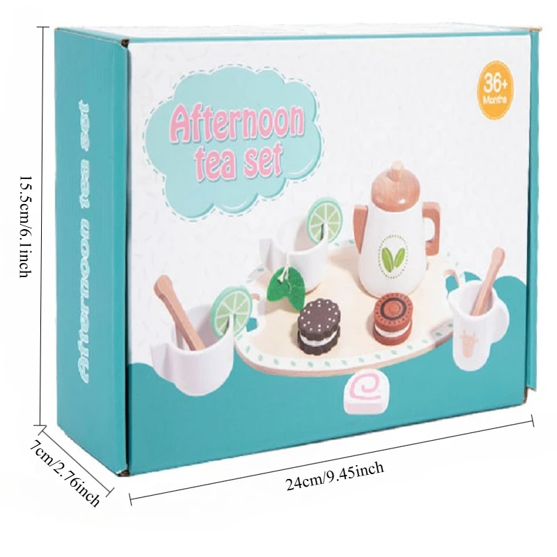 Kids Wooden Educational Toys Pretend Play Tea Dessert Set Role Play Game for Kindergarten Toddlers - 2
