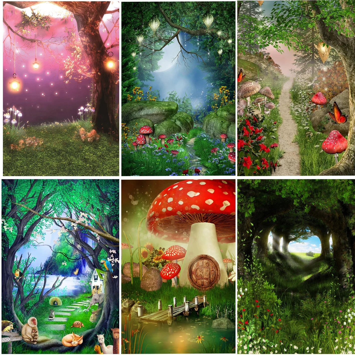 

Jungle Dreamy Forest Mushroom Nature Scenery Baby Birthday Party Photo Backdrops Photographic Backgrounds Photo Studio Props