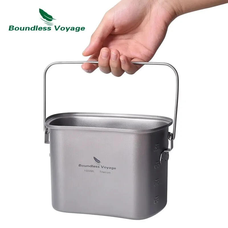 Titanium Hanging Pot Cup Cooking Set with Lid Folding Handles Outdoor Camping Cookware Mess Kit 1500ML + 600ML camping cookware set camping cookware kitchen utensils