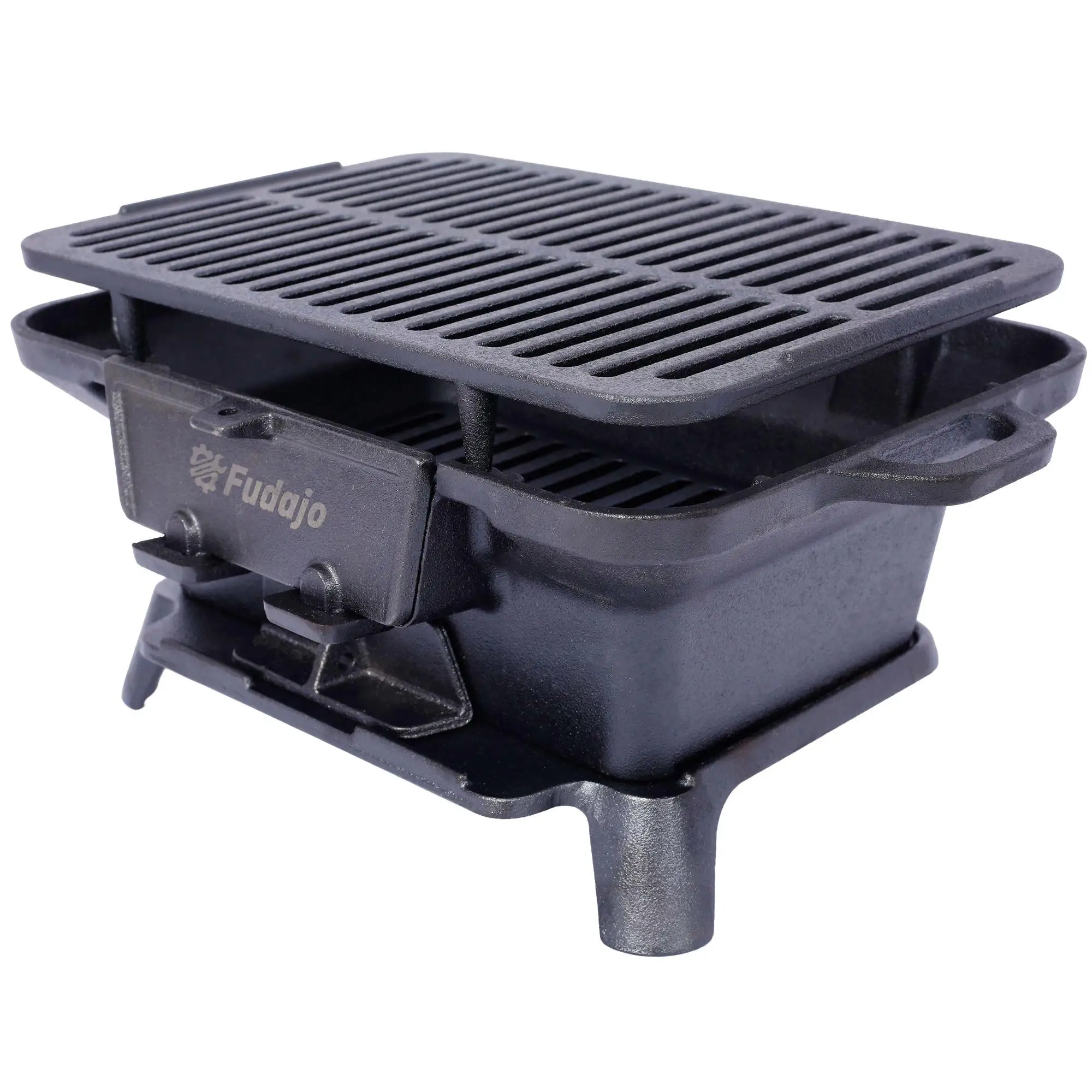 Portable Oval Cast Iron Grill-Enameled Charcoal BBQ for Outdoor Cooking, Durable Tabletop Hibachi Skillet & Camping Stove