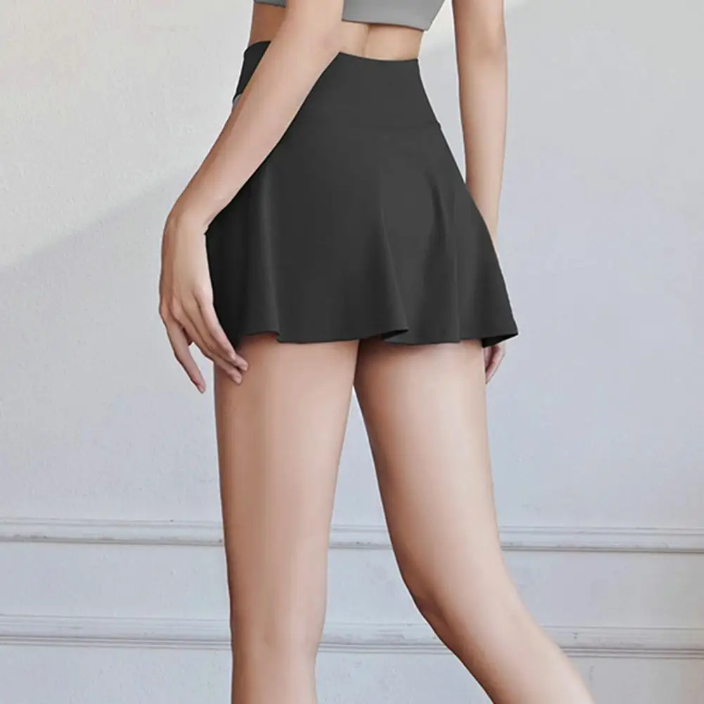 Inner Pocket Elastic Waistband Tennis Skirt Solid Color Quick Drying Women High Waist Mini Skater Skirt Sportwear 골프 스커트