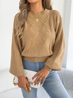 Women's Solid Color Round Neck Lantern Long Sleeve Knitted Sweaters for 2025 Autumn Winter Clothes Yellow Red Khaki - Image 5