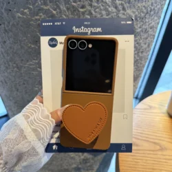 Love Heart Stand Holder Shockproof Cover with Rope Strap - Galaxy Z Flip6(7 FE) (AX ZJ - Brown)
