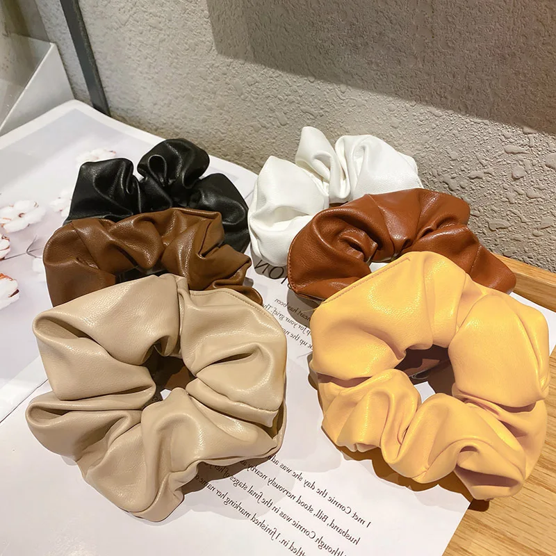 New Solid PU Leather Scrunchies Elastic Hair Bands Ties Women Ponytail Holder Headbands Fashion Hair Accessories For Girl