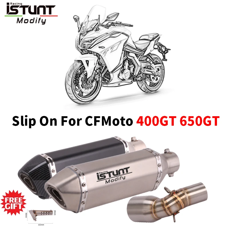 Slip On For CF Moto 400GT 650GT Motorcycle Exhaust Pipe Muffler Silencer Baffle Escape Moto Connect Link Tube Middle Mid Pipe