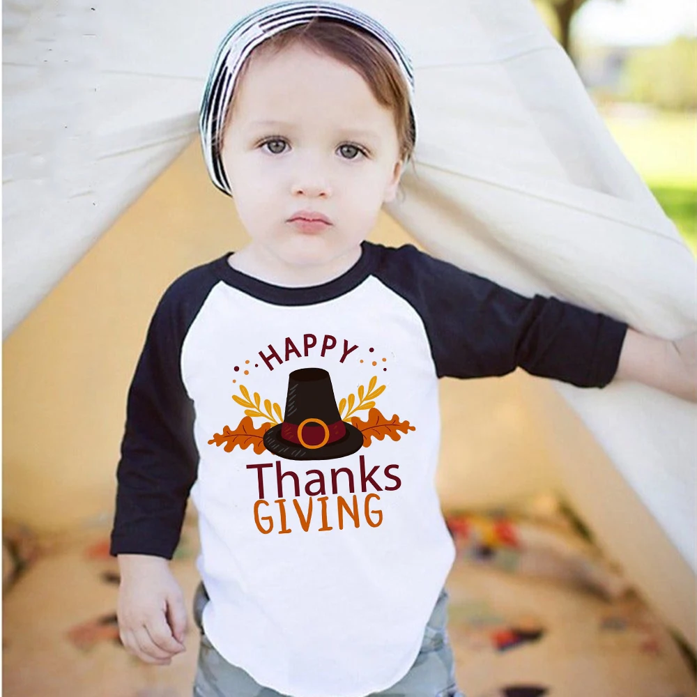 

Thanksgiving Pumpkin Shirts Kids Boys Girls Long Sleeve Autumn Shirts Halloween Thanks Giving Party Raglan T-shirts Turkey Tops