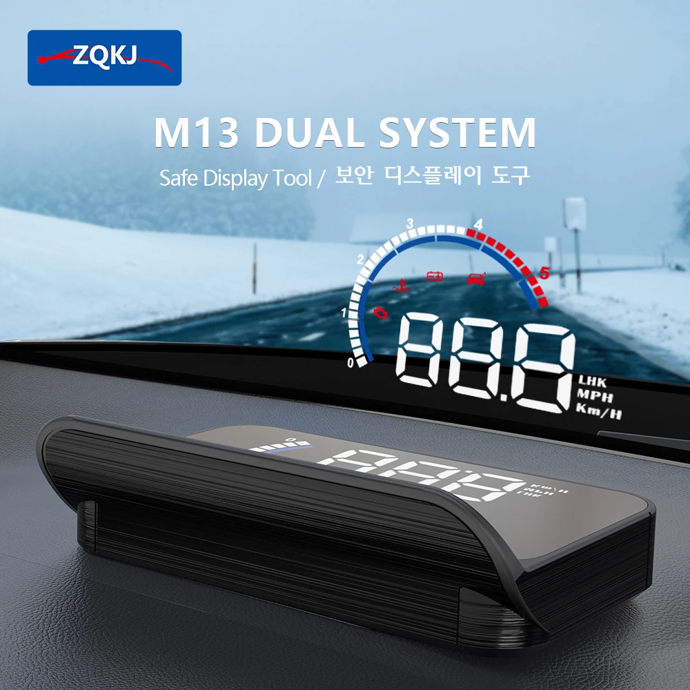 ZQKJ M13 OBD2 And GPS Dual System HUD Car Head Up Display Speed Windshield Projector RPM Fuel Consumption Overspeed Alarm Meter