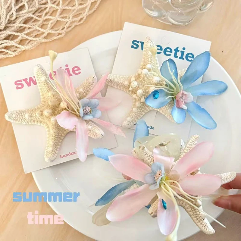 1 Stück Haarnadel der Marine-Serie, unsterblicher Blumen-Seestern-Muschel-Beeren-Kopfschmuck, Seestern-Greifklammer, Haarschmuck am Meer