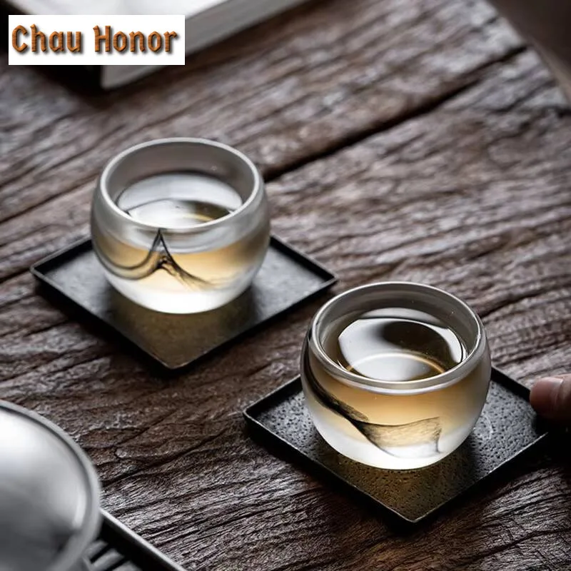 50ml Japanese Ink Wind Glazed Tea Cup Tea Set Glass Jade Porcelain Tea Cup Kung Fu Teaset Tea Ceremony Drinkware Customized Gift