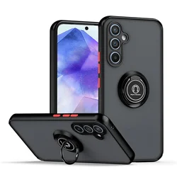 Magnetic Matte Protective Ring Case - Sleek and Durable Smartphone Cover - Samsung A72 (Black Red)