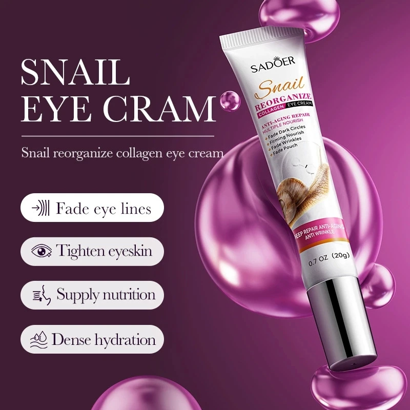 SADOER Snail Eye Skin Care Sets Collagen Anti Dark Circles Eye Mask Moisturizing Anti-aging Eye Cream Travel Size Skin Care
