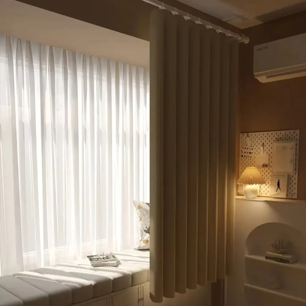 1Pcs Full Blackout Partition Blackout Curtain Polyester Fabric Beige Window Door Curtain High Shading Protection