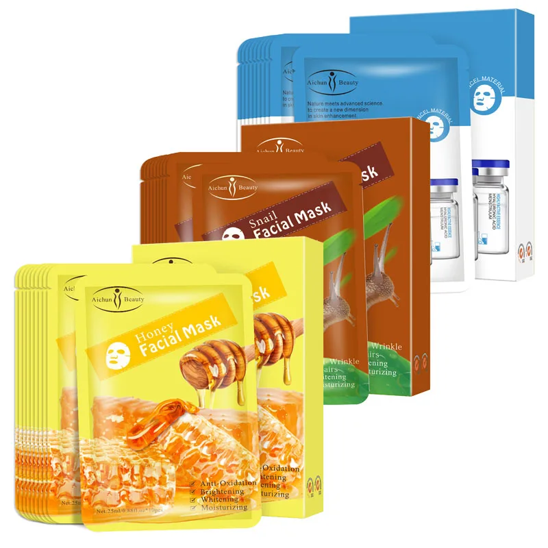 

30pcs/3sets Hyaluronic Acid Collagen Facial Mask Skincare Masks Moisturizing Firming Snail Face Mask Brighten Masks for Beauty