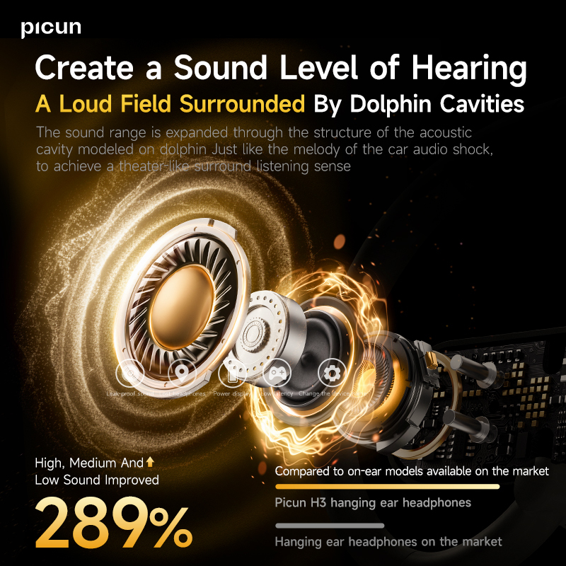 Picun H3 Ear-Hanging Wireless Earphones Portable Bluetooth Headsets for Running Sports Black White Gray