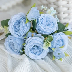 Elegant White Silk Peonies for Home and Event Decoration (Blue)