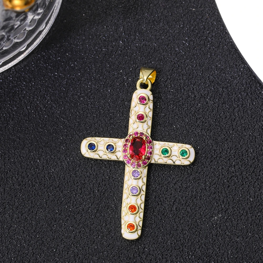 Juya 18K echt vergoldete bunte Emaille Evil Eye handgemachte Zirkonia religiöse katholische christliche Kreuz Charms Zubehör – Detail 13