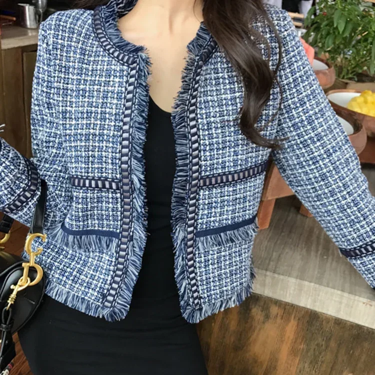 

2024 New Fall Winter Women Fringed Short Coat Jacket Female New Korean Style Loose Plaid Wild Top Cardigan Woman Clothes Coat