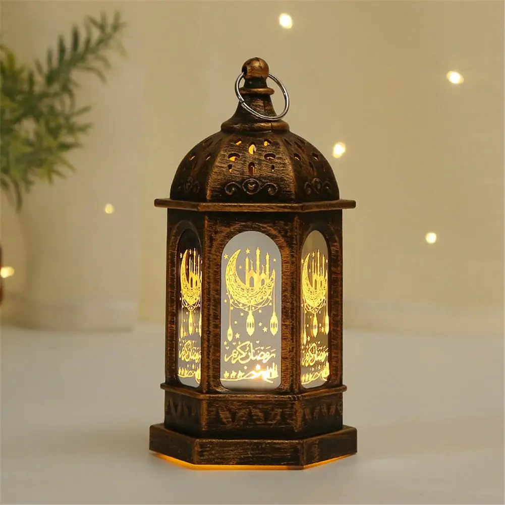 Red Moroccan Lantern with Lights - 11 inch Tall, LED Fairy Lights, Batteries & Timer Included, Black Metal with Colored Glass, Eid & Ramadan Fanoos