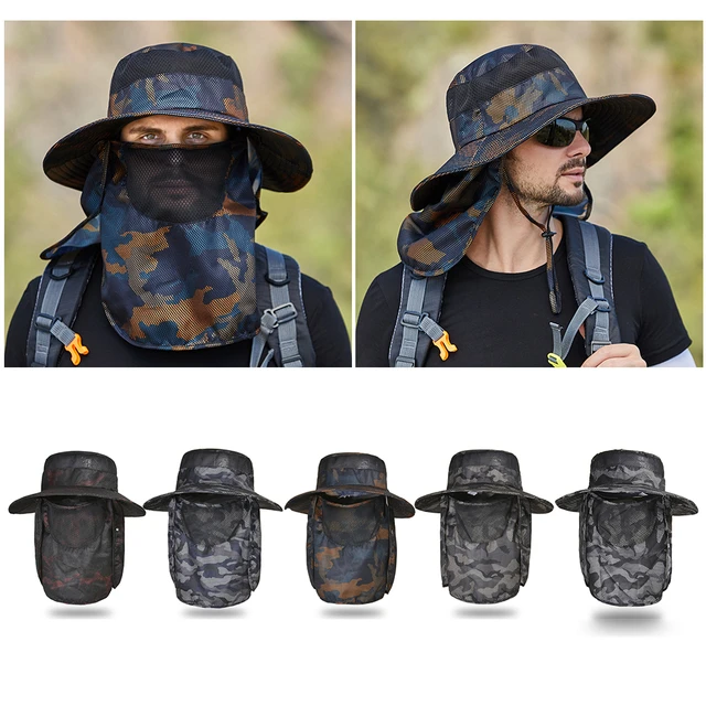 Polyester Fishing Cap Anti-UV Hat with Windbreak Rope Unisex