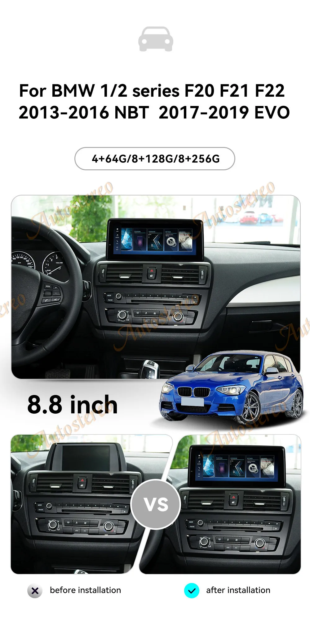 ID8 8.8 Inch Android 14 Car Screen Carplay For BMW 2 Series F22 F45 2013-2019 NB