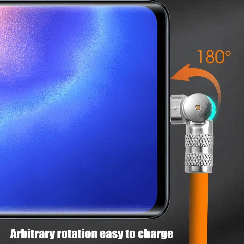 180 도 회전 엘보 휴대폰 케이블, 120W 6A 고속 충전 와이어 코드, 가벼운 USB C 타입 마이크로 USB 데이터 라인