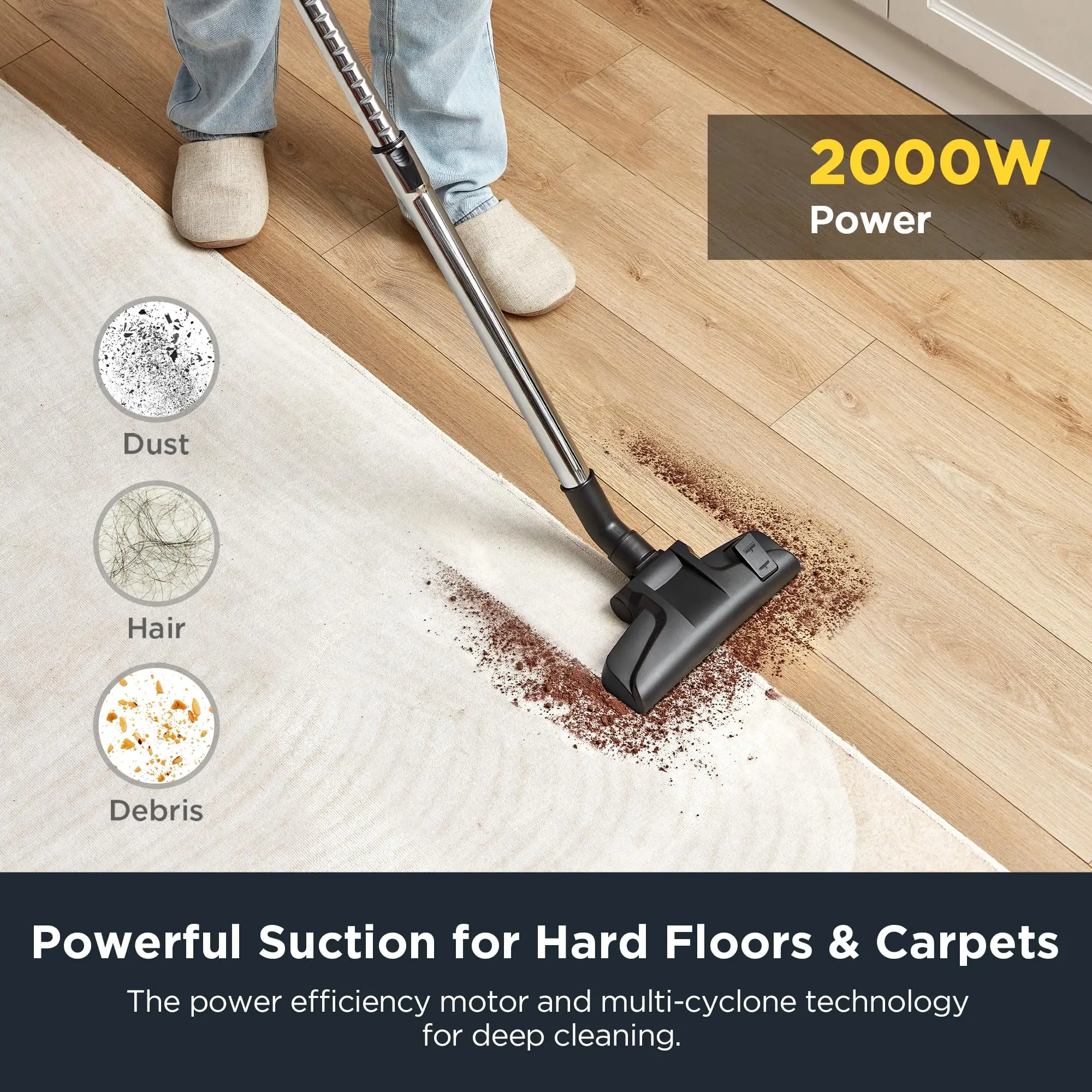 مكنسة كهربائية EUREKA Apollo 2000W سعة 2.2 لتر، مك...